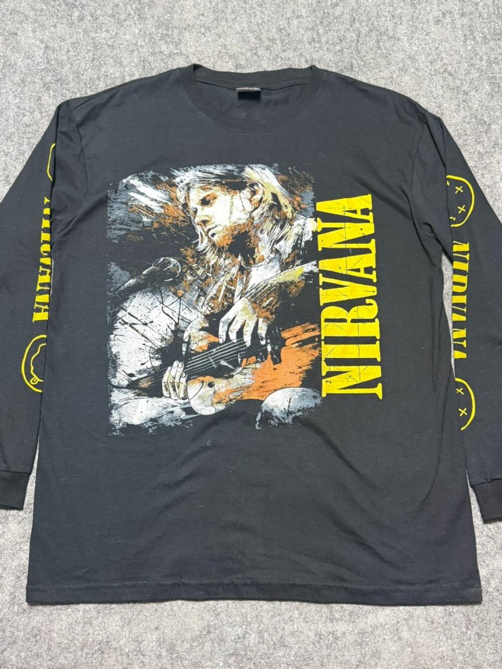 Vtg Nirvana Kurt Cobain Shirt Y2K Demon Night Bootleg Graphic Long Sleeve XL/L